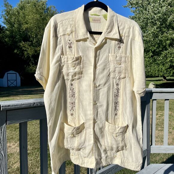 Cubavera Other - Cubavera Ivory Linen Rayon Brown Embroidery Floral Pattern Decor Size M
